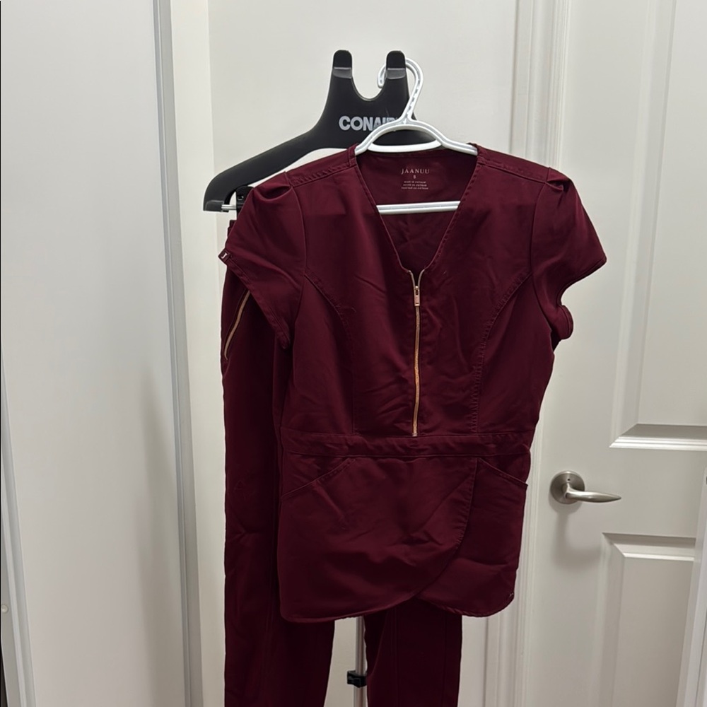 Burgundy scrubs set with V-Neck and Tailored Fit